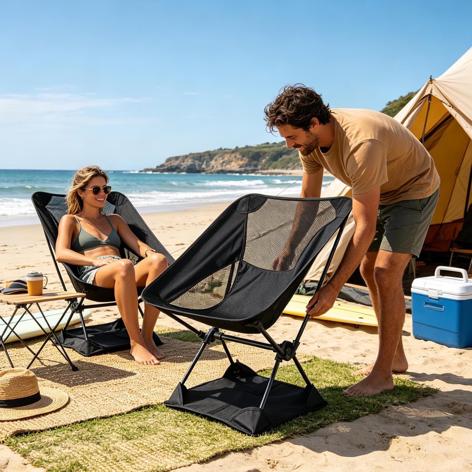 Outdoor Camping Recliner Chairs - Oxford Cloth Anti-Sink Camp Chair Ground