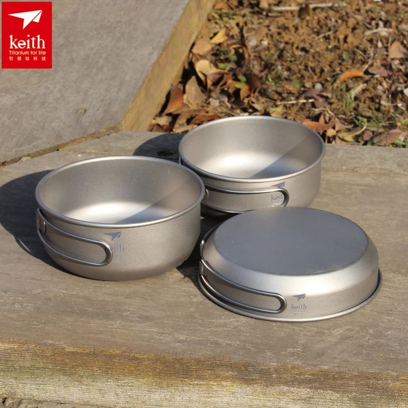 Outdoor Camping Kitchen Table - Keith 3PCS Titanium Cookware Pans Bowls