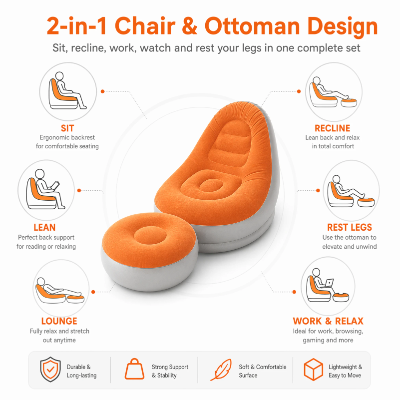 Flocking Inflatable Lazy Sofa  - Outdoor Camping Recliner Chairs recension och pris