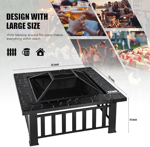 Fire Pit Table 32 Inch Square  - Outdoor Camping Fireplace recension och pris